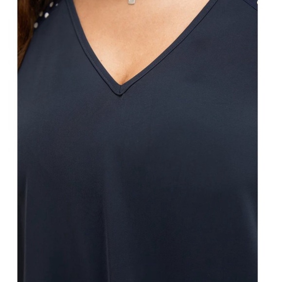 NWT- Bloomchic Navy Polka Dot Raglan Sleeve Ruffle Trim Blouse - Picture 6 of 6